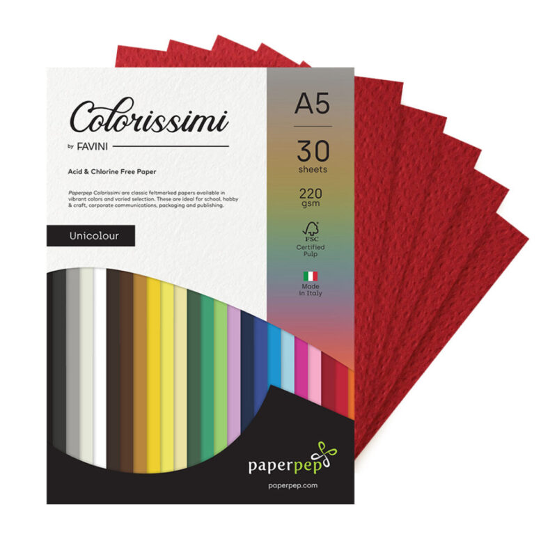 Paper Pep Colorissimi Card Stock 220Gsm A5 Rubino (Dark Red) Unicolor Of 30 Sheets