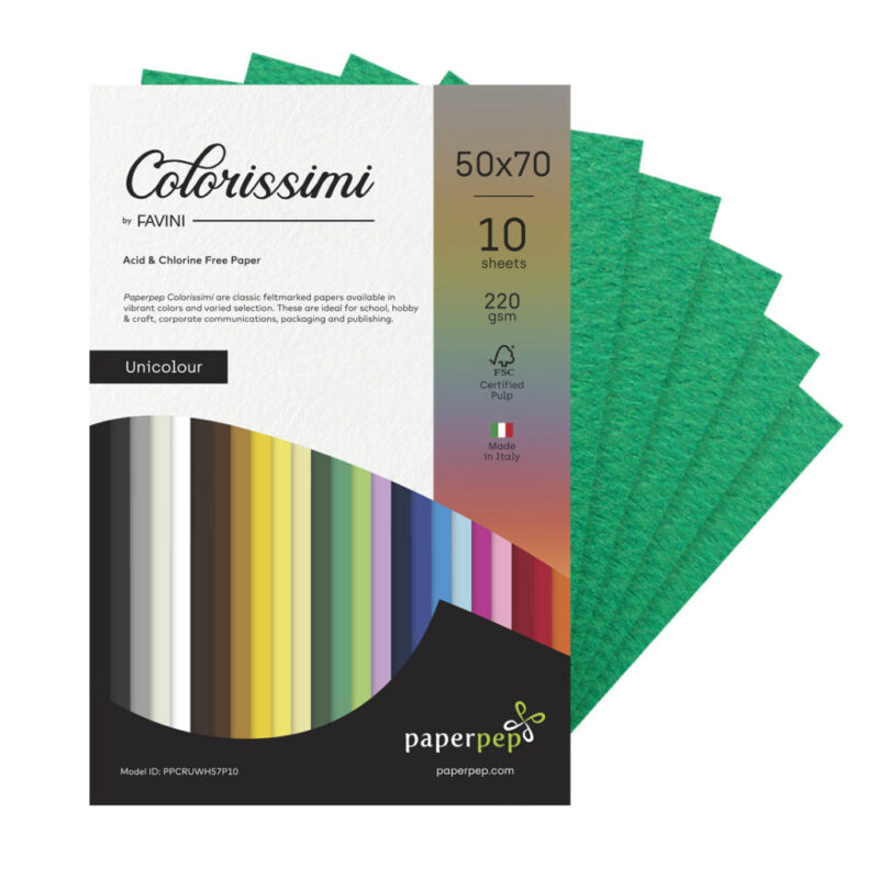 Paper Pep Colorissimi Card Stock 220GSM 50X70CM Verde (Green) Unicolor of 10 Sheets
