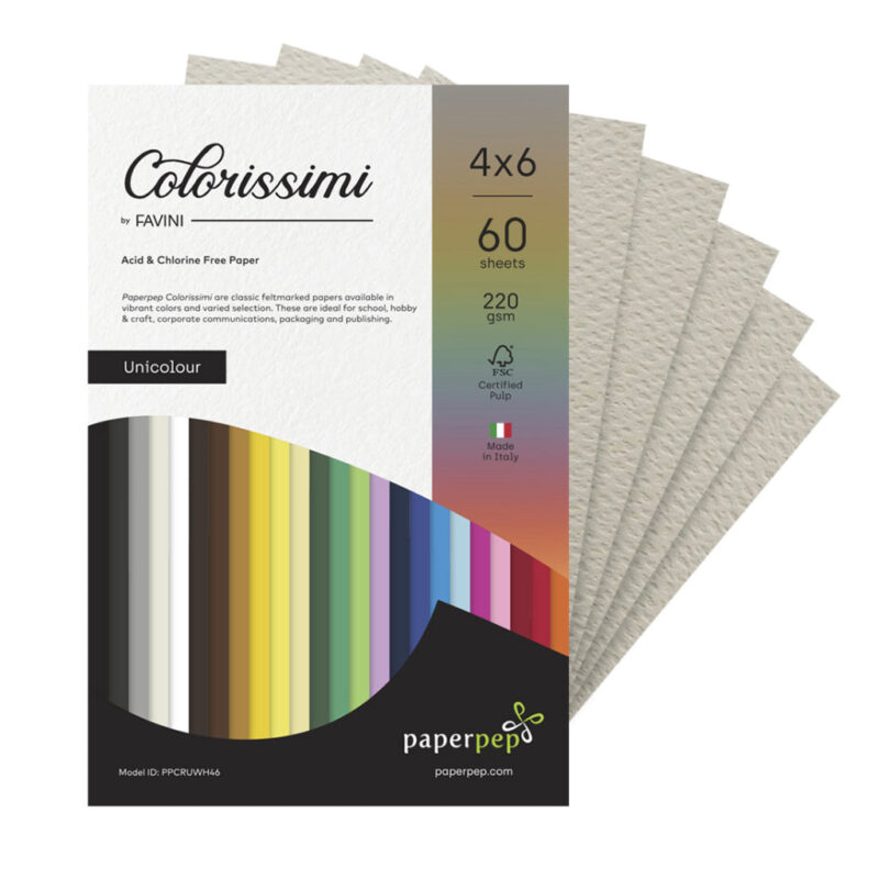 Paper Pep Colorissimi Card Stock 220Gsm 4"X6" Grigio (Light Grey) Unicolor Pack Of 30 Sheets