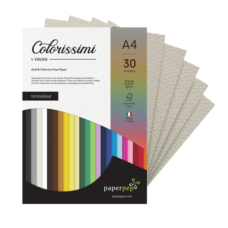 Paper Pep Colorissimi Card Stock 220Gsm A4 Grigio (Light Grey) Unicolor Pack Of 30 Sheets