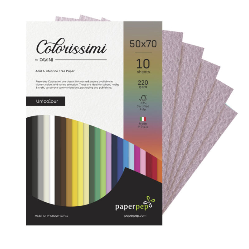 Paper Pep Colorissimi Card Stock 220GSM 50X70CM Lilla (Lavender) Unicolor of 10 Sheets