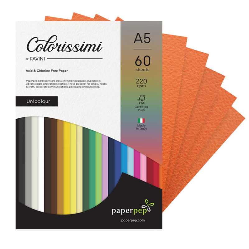 Paper Pep Colorissimi Card Stock 220Gsm A5 Mandarino (Orange) Unicolor Pack Of 60 Sheets