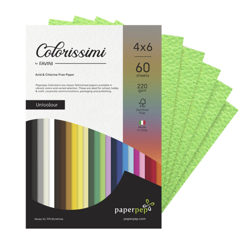 Paper Pep Colorissimi Card Stock 220Gsm 4"X6" Pistacchio (Pastel Green) Unicolor Pack Of 60 Sheets