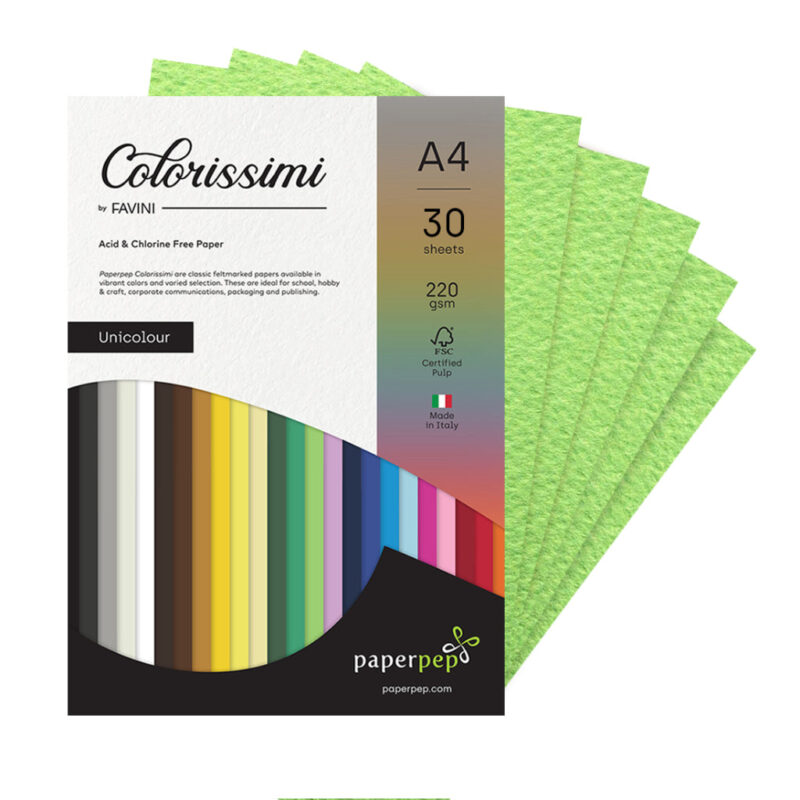 Paper Pep Colorissimi Card Stock 220Gsm A4 Pistacchio (Pastel Green) Unicolor Pack Of 30 Sheets