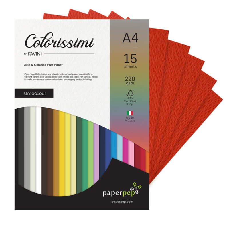 Paper Pep Colorissimi Card Stock 220Gsm A4 Scarlatto (Red) Unicolor Of 15 Sheets