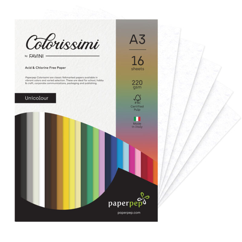 Paper Pep Colorissimi Card Stock 220Gsm A3 Bianco (White) Unicolor Pack Of 16 Sheets