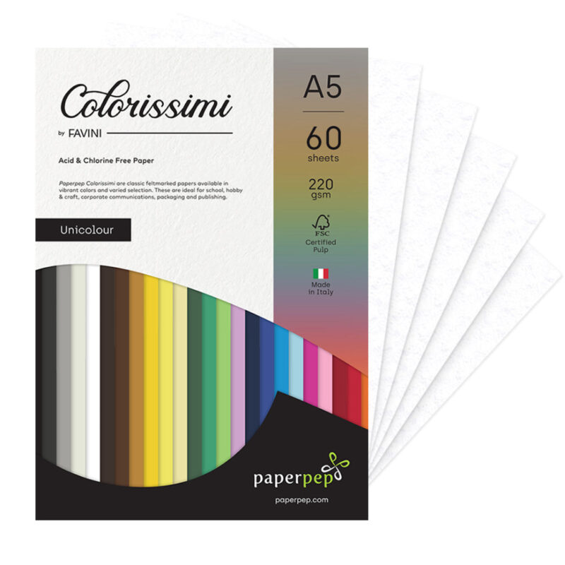 Paper Pep Colorissimi Card Stock 220Gsm A5 Bianco (White) Unicolor Pack Of 60 Sheets