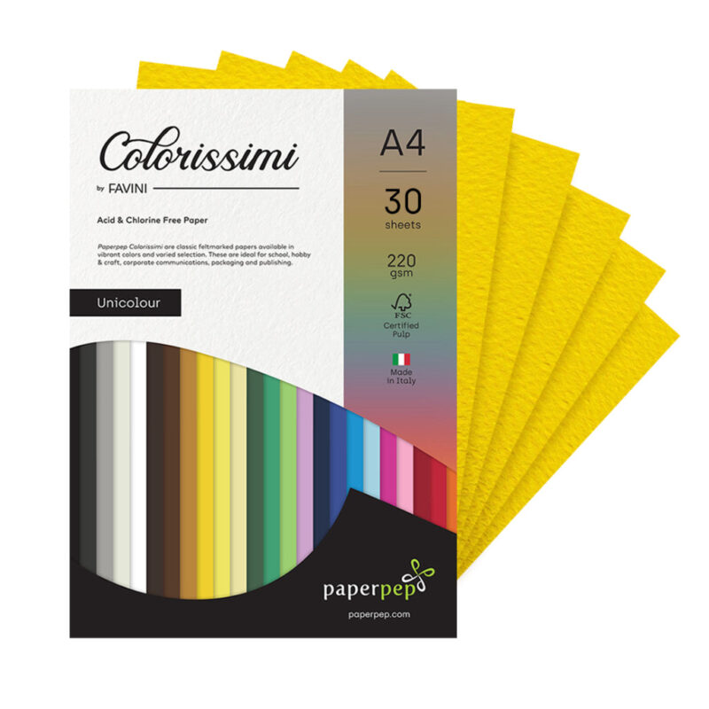 Paper Pep Colorissimi Card Stock 220Gsm A4 Cedro (Yellow) Unicolor Pack Of 30 Sheets