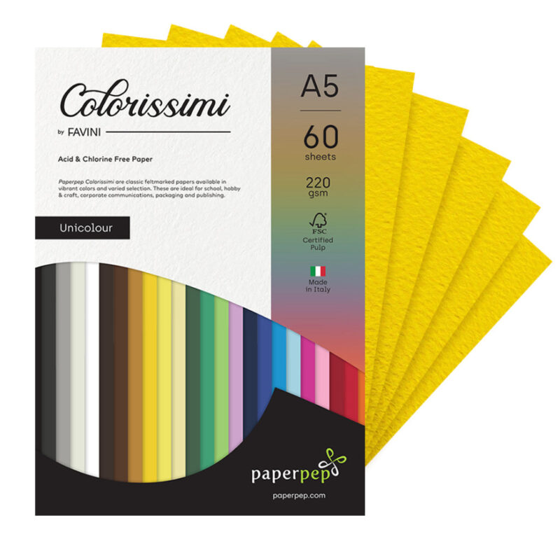 Paper Pep Colorissimi Card Stock 220Gsm A5 Cedro (Yellow) Unicolor Pack Of 60 Sheets