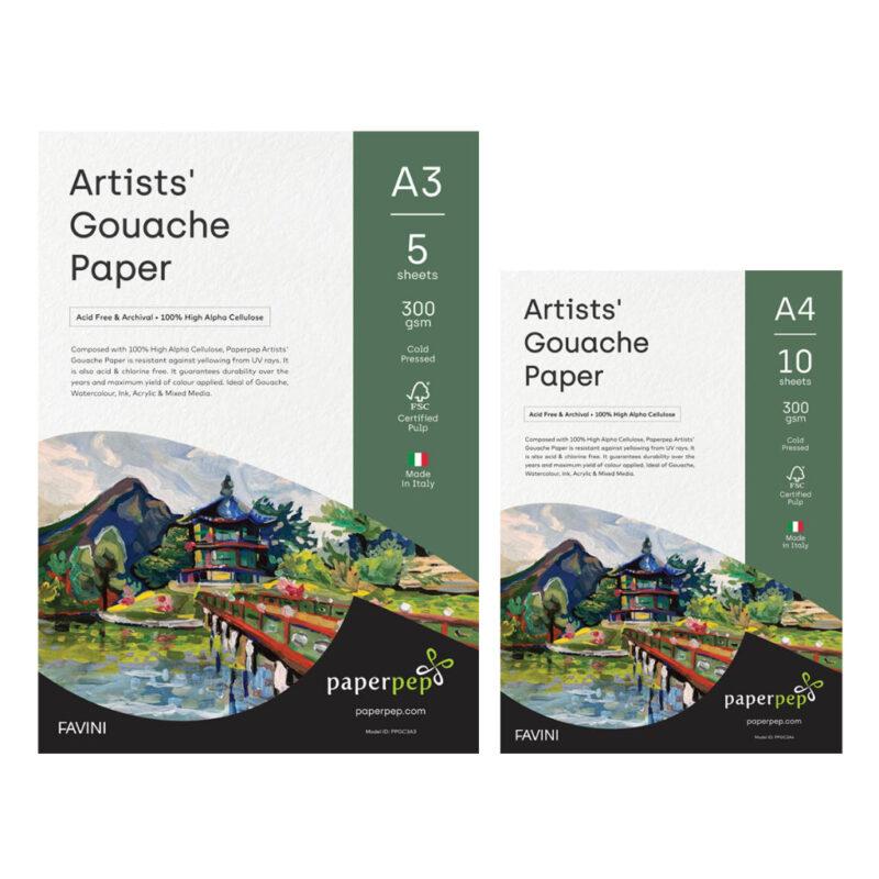 Paper Pep Artists' Gouache Paint Paper 300GSM Cold Pressed A3 (Pack of 5) + A4 (Pack of 10)