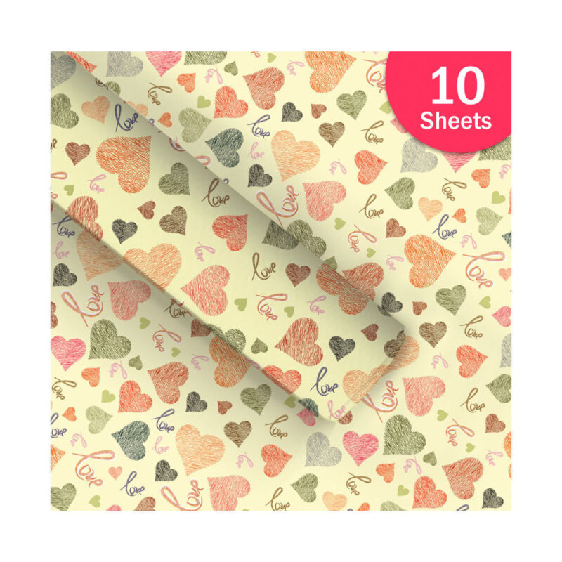 Paperpep Yellow Love Hearts Print Gift Wrapping Paper 19"X29" Pack Of 10 Sheets For Gift Packing Birthday, Anniversary, Diwali, Christmas, All Occasions And Events, Crafts, Return Gifts