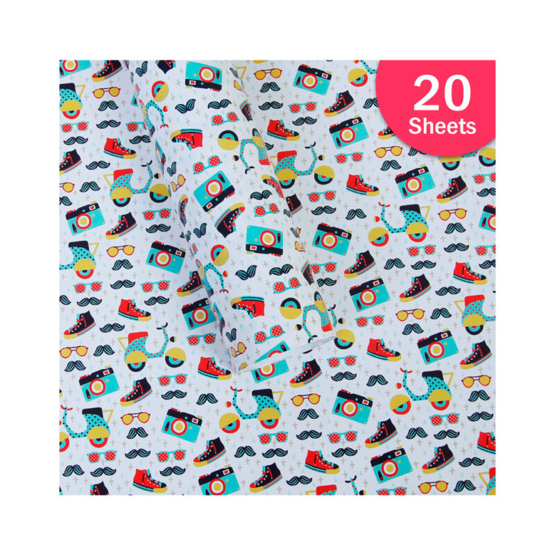 Paper Pep White Multiple Object Print Gift Wrapping Paper 19"X29" Pack Of 20 Sheets