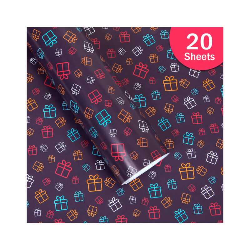 Paper Pep Blue Gift Boxes Print Gift Wrapping Paper 19"X29" Pack Of 20 Sheets