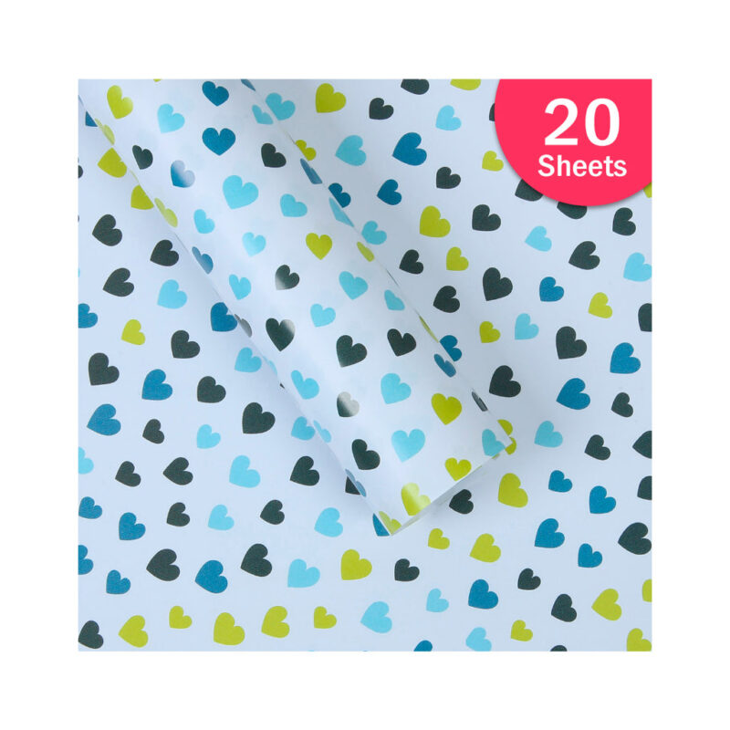 Paper Pep White Heart Print Gift Wrapping Paper 19"X29" Pack Of 20 Sheets