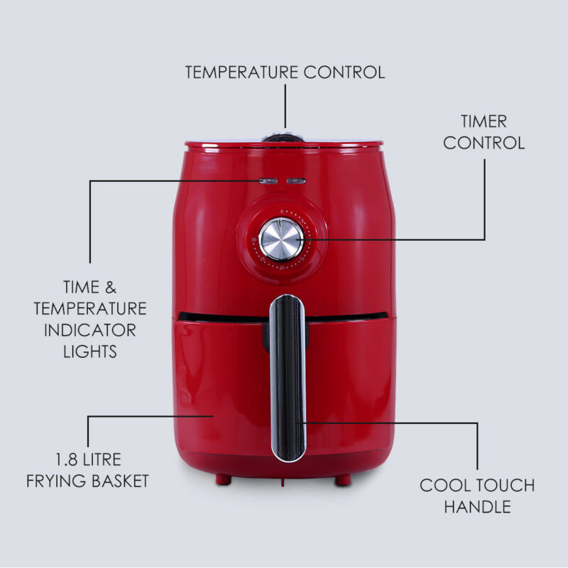 Crimson Edge Air Fryer for Home and Kitchen|1.8 Litres Non-stick Basket| Fry, Grill, Bake & Roast| Rapid Air Technology| Timer & Temperature Control| Auto Shut-Off| Healthy Cooking with 99% less Fat| Sleek & Compact| 1000 Wattage| Red |2 Year Warranty - Image 6
