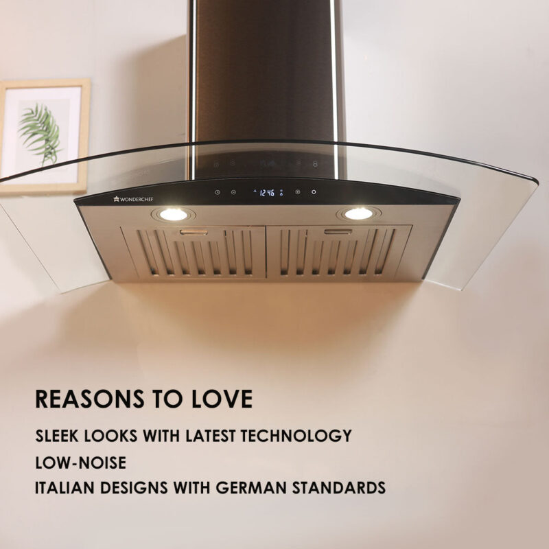 Napoli Curve Glass Chimney 60cm/1250m3/h with Baffle Filters - Image 11