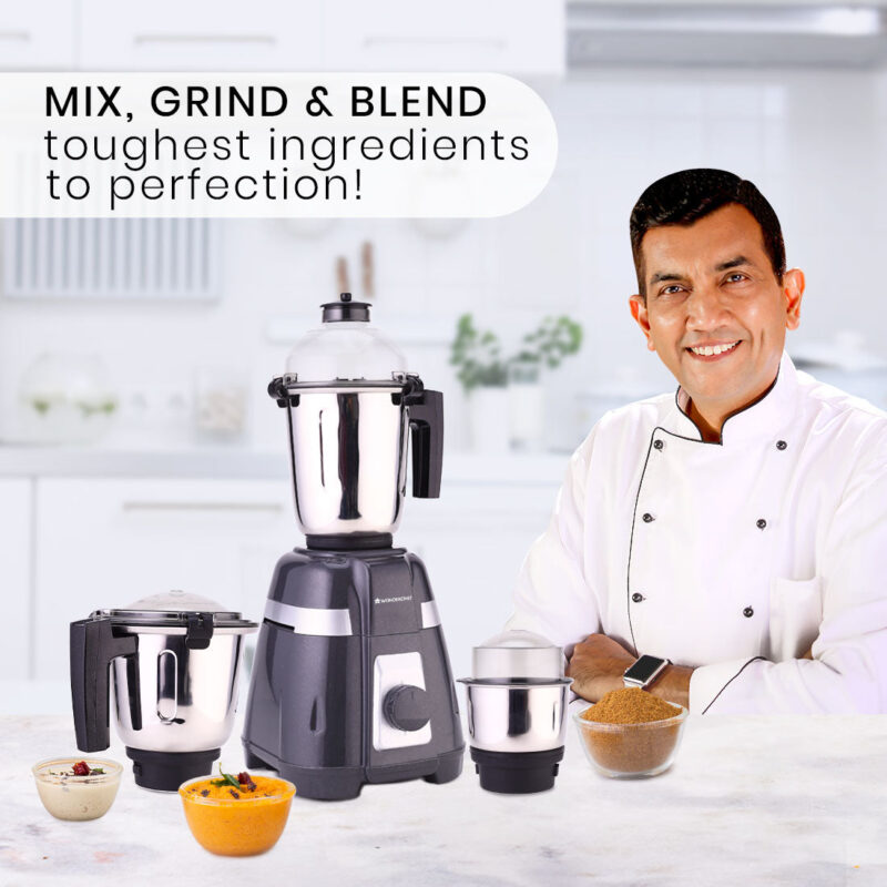 Wonderchef Renewed Regalia Mixer Grinder 750W, 230V~50Hz, 3 Stainless Steel Jars, Black, 1 Year Warranty - Image 3