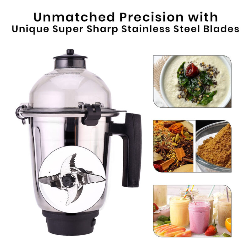 Regalia Mixer Grinder 750W, 230V~50Hz, 3 Stainless Steel Jars, Black, 5 Years Warranty - Image 4