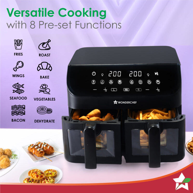 Regenta Digital Air Fryer with Dual Basket | 2000W, 9L | 2 Baskets for Different Types of Cooking | Healthy Food with Minimum Oil | Auto Resume & Shut-off | Touch Screen | 2 Year Warranty - Image 5