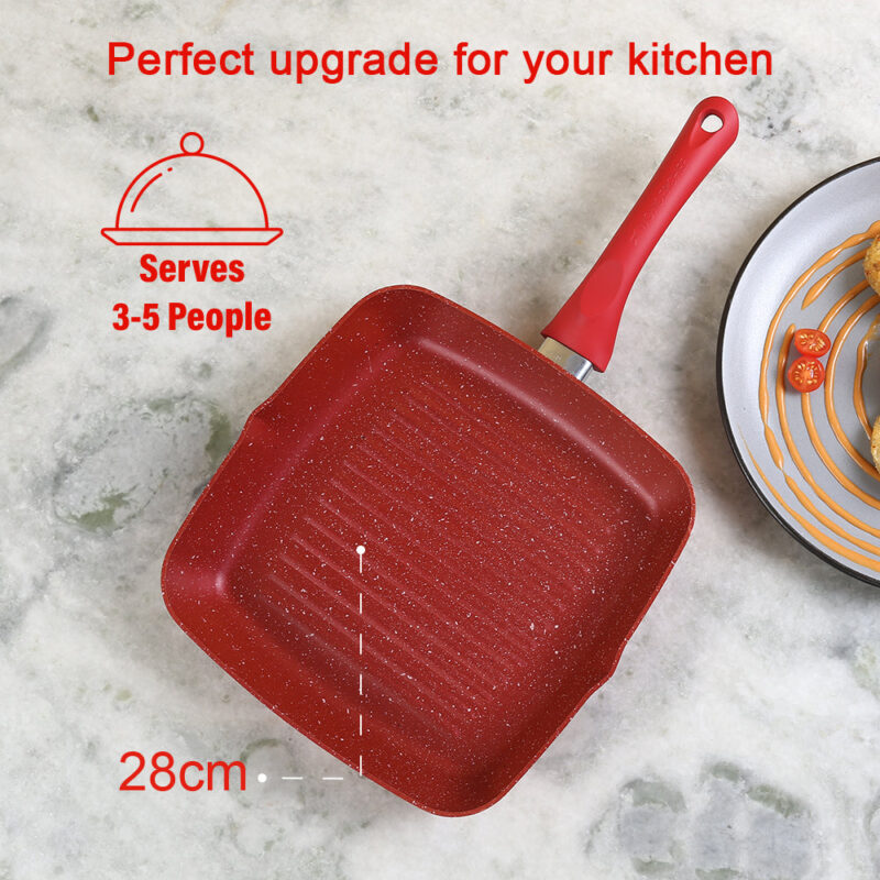 Royal Velvet Grill Pan 24cm Red + Teramo Qtr. Plates Set of 2, Gift Combo, For Family and Friends, Gift for Diwali and Festivals, House Warming - Image 5