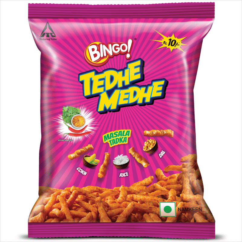 25x Bingo Tedhe Medhe Masala Tadka Crisps, Pack of 25- 90g (each)