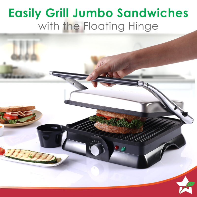 Sanjeev Kapoor Tandoor Family Size| Electric Contact Grill & Sandwich Maker| 3-in-1 Appliance|1600 Watt|180 Degree Grilling|Cool Touch Handle|Auto Shut Off|2 Year Warranty| Black & Silver - Image 2