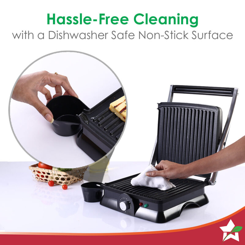 Sanjeev Kapoor Tandoor Family Size| Electric Contact Grill & Sandwich Maker| 3-in-1 Appliance|1600 Watt|180 Degree Grilling|Cool Touch Handle|Auto Shut Off|2 Year Warranty| Black & Silver - Image 4