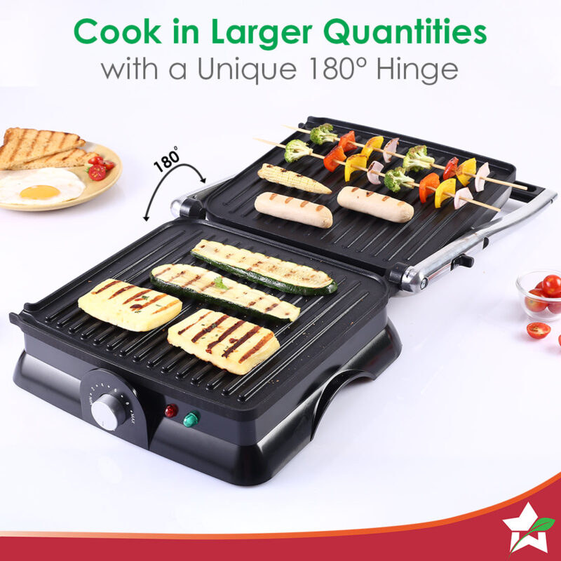 Sanjeev Kapoor Tandoor Family Size| Electric Contact Grill & Sandwich Maker| 3-in-1 Appliance|1600 Watt|180 Degree Grilling|Cool Touch Handle|Auto Shut Off|2 Year Warranty| Black & Silver - Image 5