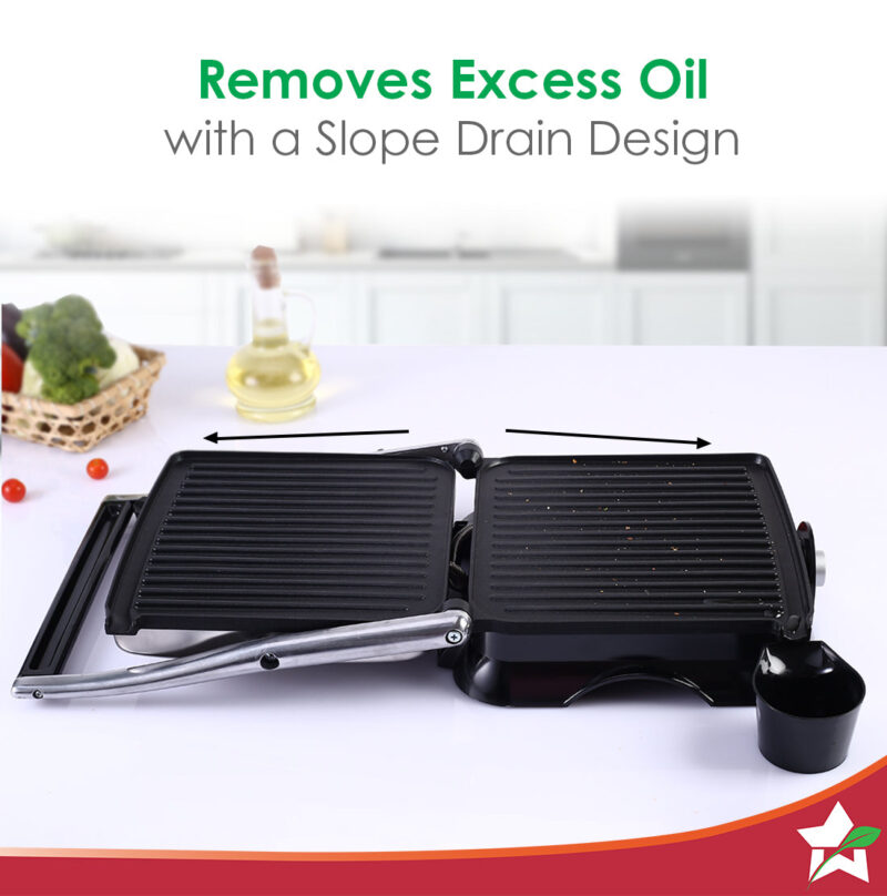 Sanjeev Kapoor Tandoor Family Size| Electric Contact Grill & Sandwich Maker| 3-in-1 Appliance|1600 Watt|180 Degree Grilling|Cool Touch Handle|Auto Shut Off|2 Year Warranty| Black & Silver - Image 6