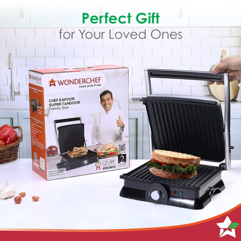 Wonderchef Renewed Sanjeev Kapoor Tandoor Family Size | Electric Contact Grill & Sandwich Maker | 3-in-1 Appliance | 1600 Watt | 180 Degree Grilling | Cool Touch Handle | Auto Shut Off | Black & Silver - Image 7