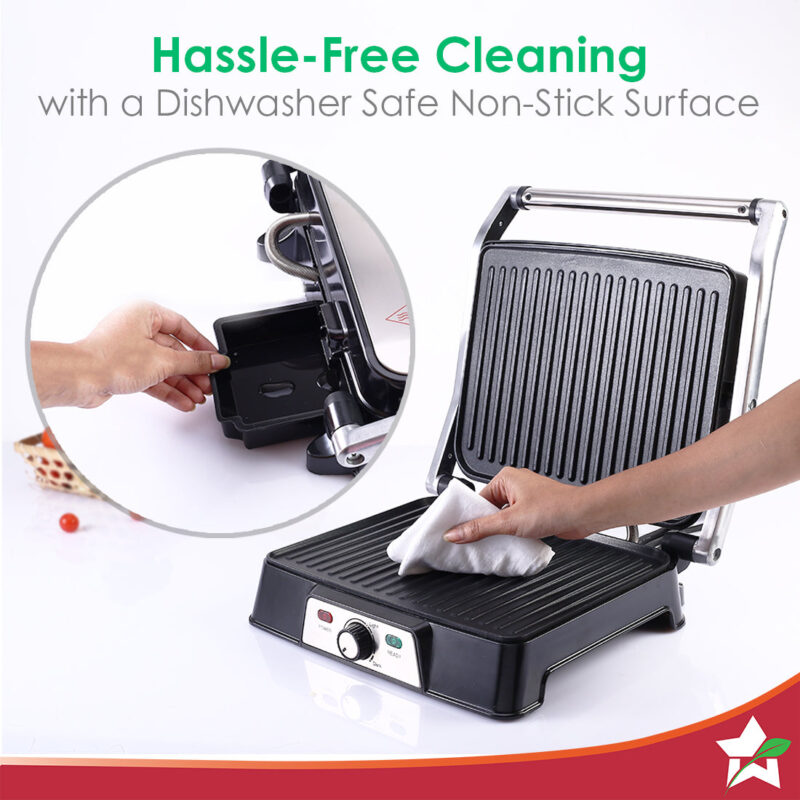 Sanjeev Kapoor Tandoor Professional| Electric Contact Grill & Sandwich Maker|3-in-1 Appliance|2000 Watt|180 Degree Grilling|Cool Touch Handle|LED Indicator|2 Year Warranty|Black & Silver - Image 6