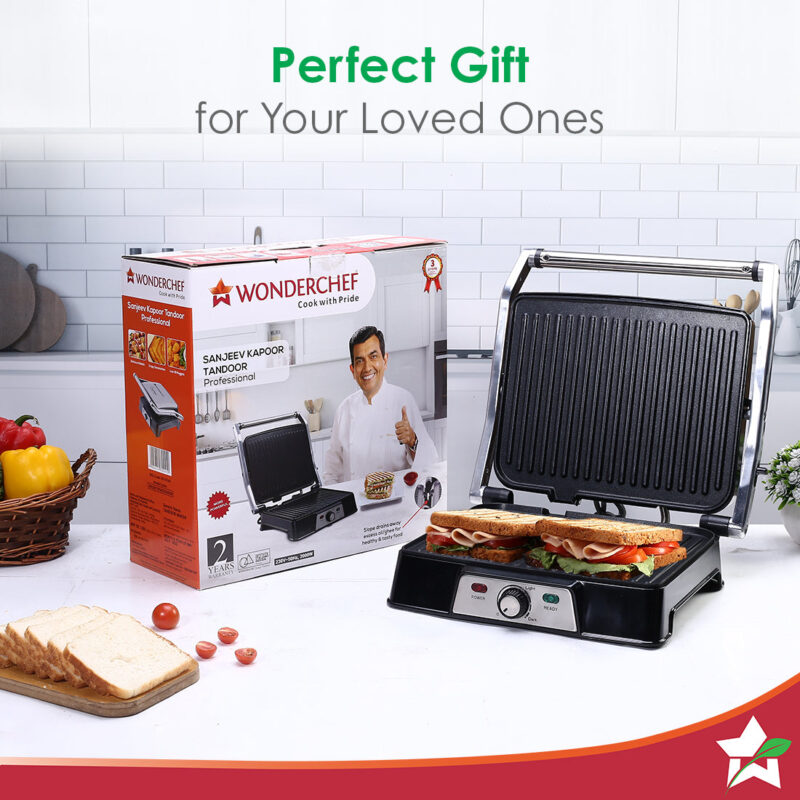 Wonderchef Renewed Sanjeev Kapoor Tandoor Professional | Electric Contact Grill & Sandwich Maker|3-in-1 Appliance | 2000 Watt | 180 Degree Grilling | Cool Touch Handle | LED Indicator | Black & Silver - Image 7
