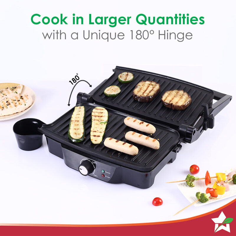 Wonderchef Renewed Sanjeev Kapoor Tandoor | Electric Contact Grill & Sandwich Maker | 3-in-1 Appliance | 1500 Watt | 180 Degree Grilling | Cool Touch Handle | Auto Shut Off | LED Indicator | Black & Silver - Image 4