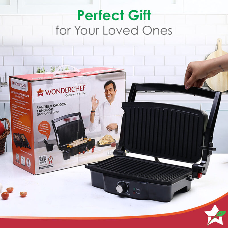 Sanjeev Kapoor Tandoor| Electric Contact Grill & Sandwich Maker |3-in-1 Appliance|1500 Watt|180 Degree Grilling|Cool Touch Handle|Auto Shut Off|LED Indicator|2 Year Warranty|Black & Silver - Image 7