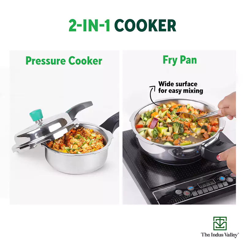 RapidCuk Tri-ply Stainless Steel 2-in-1 Pressure Cooker+ Frypan, Wide Shape, Premium Quality, 3 Layer Thick Body, Heavy Bottom, 100% Safe, ISI Certified, 5Yr Warranty, Induction & Gas, 2/3L - Image 4