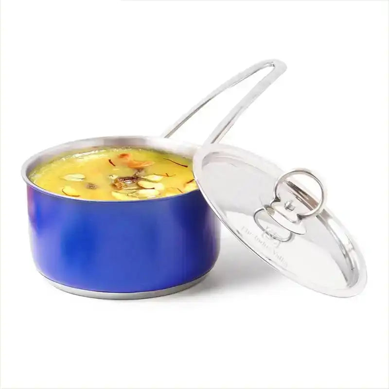 Tri-Steel Premium Stainless Steel Saucepan/ Milk/ Tea Pan, Tri-ply (3 Layer) Induction Bottom, Steel Lid, 1.4L, Blue - Image 12