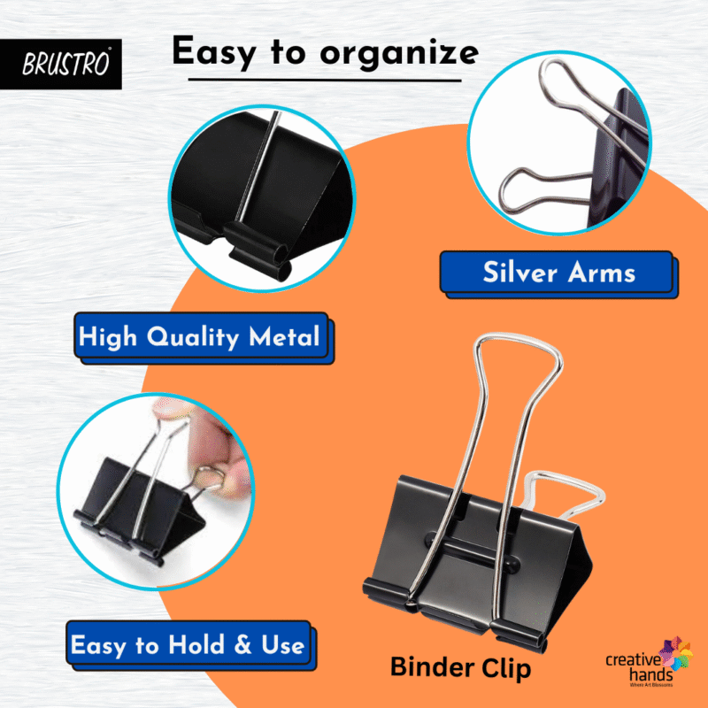 BRUSTRO Assorted Clip Box | Includes 120 Paper Clips-28mm & 56 Binder Clips (25mm- 6 pcs| 19mm- 15 pcs| 15mm- 35pcs) | Home, Office, Stationery use, Ideal for Students and Adults, Reusable, Flexible - Image 4