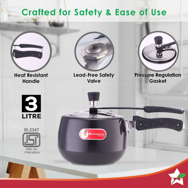 Taurus Hard Anodized 3L Inner Lid Pressure Cooker | Soft Touch Handles for Durability   Induction Friendly | Black - Image 2