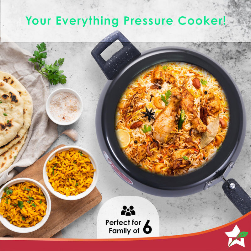 Taurus Hard Anodized 5L Inner Lid Pressure Cooker | Soft Touch Handles for Durability | Induction Friendly | Black - Image 4