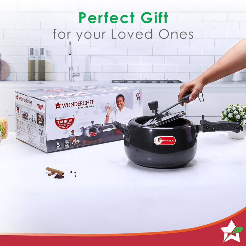 Taurus Hard Anodized 5L Inner Lid Pressure Cooker | Soft Touch Handles for Durability | Induction Friendly | Black - Image 6