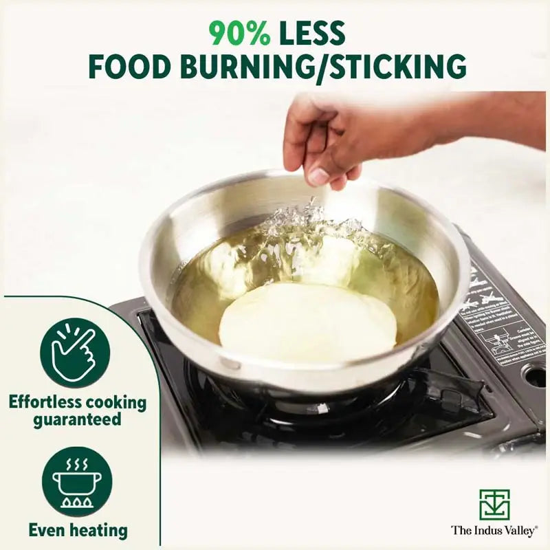 TurboCuk Tri-ply Stainless Steel Tasla/Tasra/ Patila+ Steel Lid, Cook & Serve, Premium Quality, 3 Layer Thick Body, 100% Toxin-free, Non-stick, Induction & Gas, 1.6/1.7/3.2L - Image 8