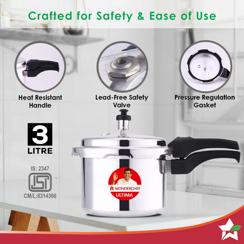 Outer Lid Ultima 3L Pressure Cooker, 3.25 mm Heavy Encapsulated Bottom, Bakelite Handles for Durability, Induction Friendly (Aluminium , Silver) - Image 2