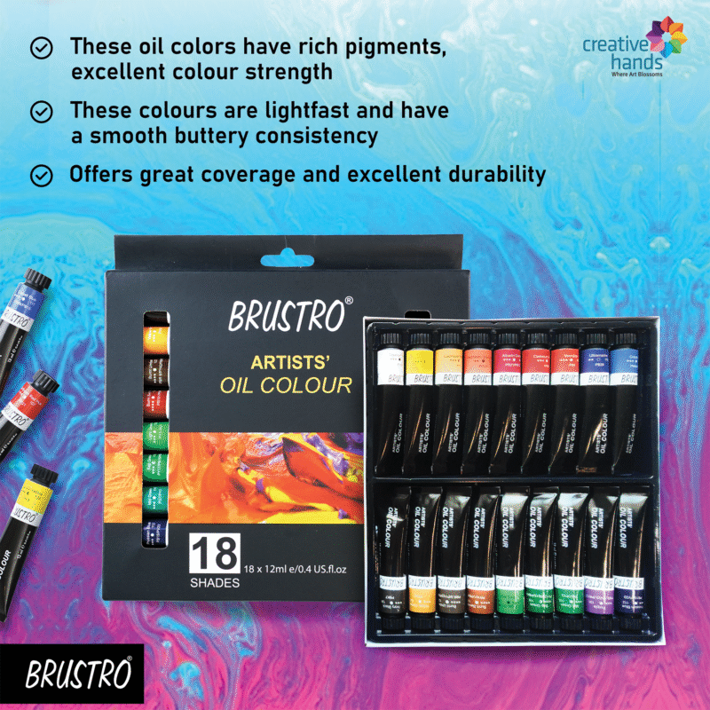 BRUSTRO Artists’ Oil Colour Set of 18 Colours X 12ML Tubes - Image 2