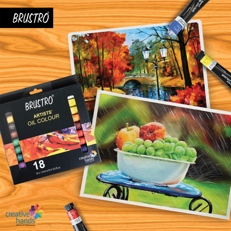 Brustro White Bristle Hair Brushes (Pack of 13) with Artists Oil Colour Set of 18 Colours X 12ML Tubes and Oil Painting Paper 300 GSM A4 (Pack of 9 + 3 Free Sheets) - Image 7