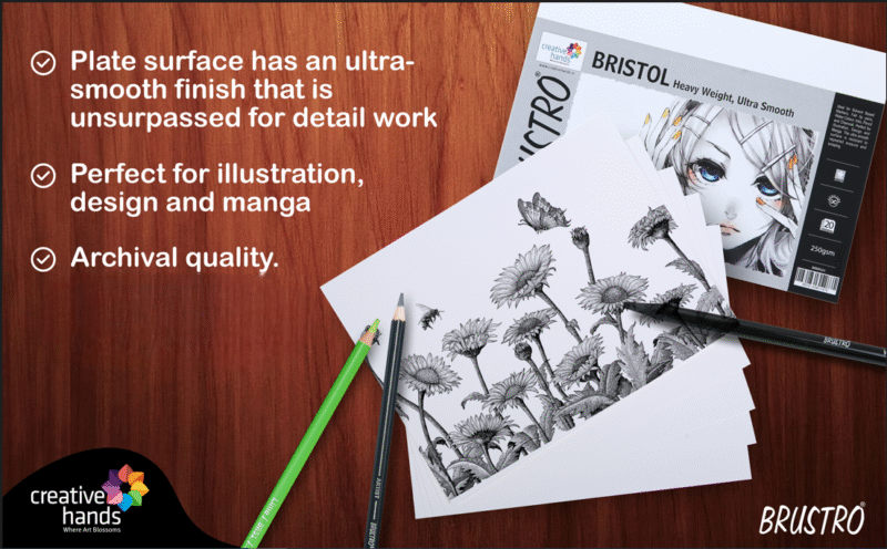 Brustro Bristol Ultra Smooth Paper 250 GSM, Size - A2, 10 Sheets - Image 3