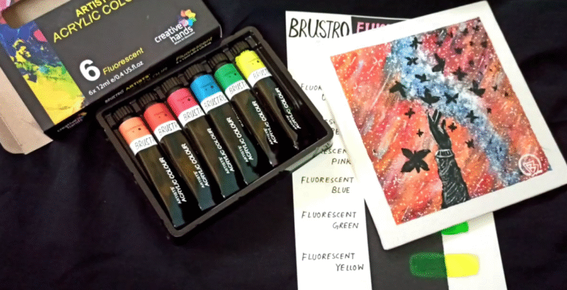 BRUSTRO ARTISTS' ACRYLIC COLOUR SET OF 6 FLUORESCENT COLOURS X 12ML TUBES - Image 3