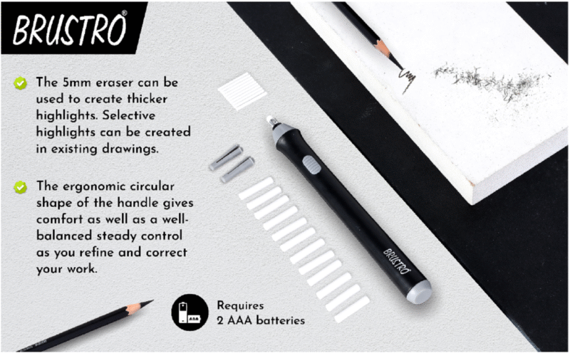 BRUSTRO Automatic Eraser | 2.3mm, 5mm| 22 Refills, 2 Eraser Holders | Ideal for Students and Adults, Drawing, Sketching, Mandala, Portrait | Battery Operated, Electric (Batteries not Included)