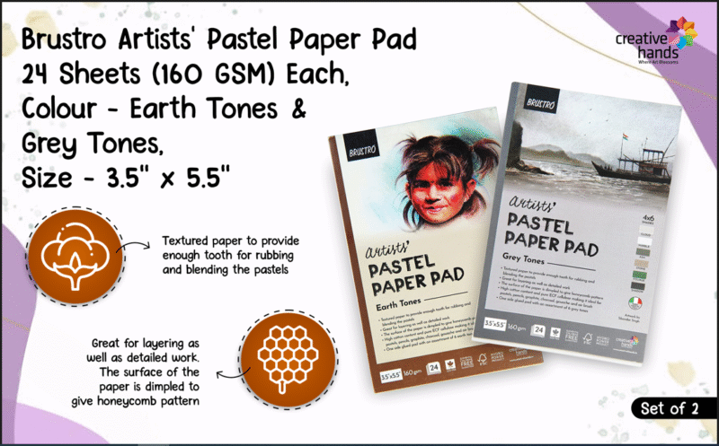 Brustro Artists' Pastel Paper Pad Set of 2, 24 Sheets (160 GSM) Each, Colour - Earth Tones & Grey Tones, Size - 3.5" x 5.5" - Image 3