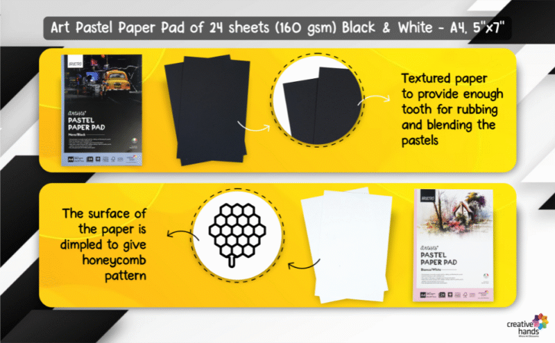 Brustro Artists' Pastel Paper Pad, Set of 2, 24 Sheets (160 GSM) Each, Colour - Black & White, Size - 3.5" x 5.5" - Image 3