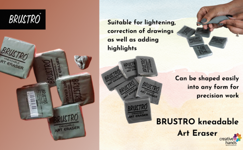 BRUSTRO Kneadable Art Eraser | Pack of 6 | Ideal for Students and Adults, Soft, Durable, Charcoal, Cleaning, Lightening, Correction of Drawings, Sketching, Art, Fineart, School, Office Use